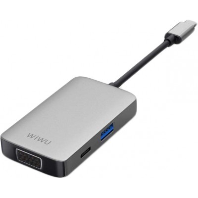 Адаптер WIWU A513HVP USB-C with 4K HDMI, USB 3.0 Ports, PD Charging, 3.5mm Audio and VGA Gray  Перехідники
