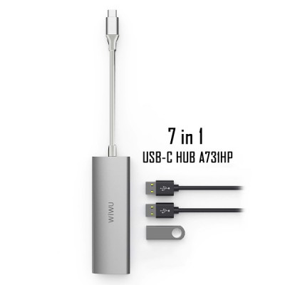 Адаптер WIWU A731HP USB-C Hub with 3 x USB 3.0, Micro SD Slot, SD Card Slot, HDMI та Type-C Gray  Перехідники
   1 