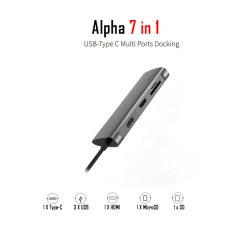 Адаптер WIWU A731HP USB-C Hub with 3 x USB 3.0, Micro SD Slot, SD Card Slot, HDMI та Type-C Gray
