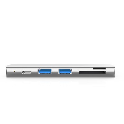 Адаптер WIWU A521T USB Type-C Hub 5-in-1 Type-C Adapter Hub with 2 USB 3.0 Ports Silver  Перехідники
   2 