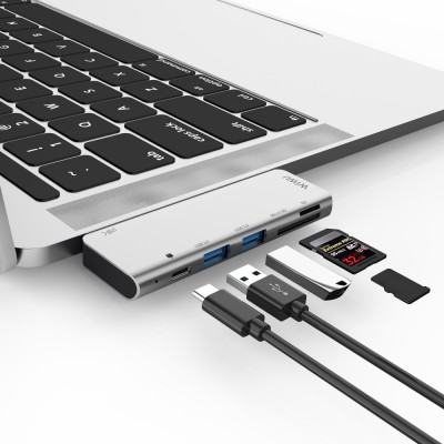 Адаптер WIWU A521T USB Type-C Hub 5-in-1 Type-C Adapter Hub with 2 USB 3.0 Ports Silver  Перехідники
   1 