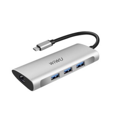 Адаптер WIWU A631STR USB-C Hub with 3 x USB 3.0, Micro SD Slot, SD Card Slot, LAN Silver  Перехідники
