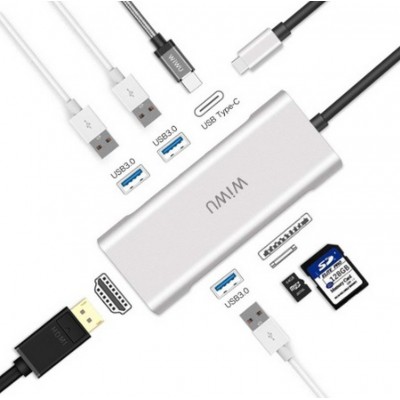 Адаптер WIWU A631STR USB-C Hub with 3 x USB 3.0, Micro SD Slot, SD Card Slot, LAN Silver  Перехідники
   2 