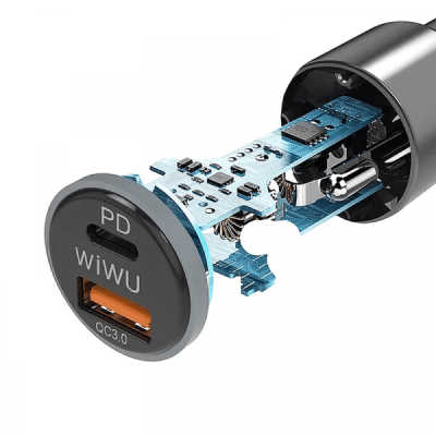 Автомобільний зарядний WiWU PC100 Car Fast Charger 18W Gray  Автомобільні зарядні
   2 