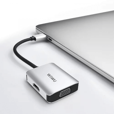 Адаптер WiWU Alpha A20VH USB-C Hub 1xHDMI/1xVGA Gray  Перехідники
   2 
