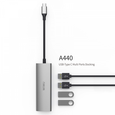 Адаптер WIWU Alpha A440 USB-C Hub 4xUSB3.0 Silver  Перехідники
   1 