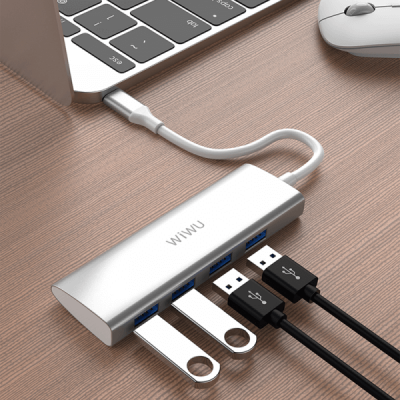 Адаптер WIWU Alpha A440 USB-C Hub 4xUSB3.0 Silver  Перехідники
   2 