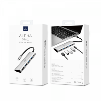Адаптер WiWU Alpha A531H USB-C Hub 1xHDMI/1xType-C/3xUSB3.0 Gray  Перехідники
   2 