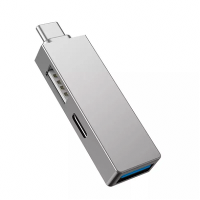 Адаптер WiWU T02 Pro USB-C Hub With USB3.0/USB2.0/USB-C Gray  Перехідники
