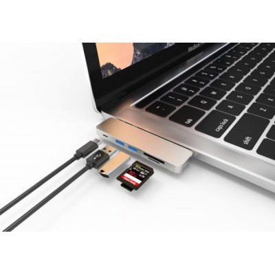Адаптер WIWU T8 Lite USB-C Hub with 2 x USB 3.0, Micro SD Slot, SD Card Slot та Type-C Port Gray  Перехідники
   1 