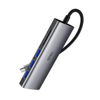 Адаптер WIWU Alpha A532ST USB-C Hub 3xUSB3.0/SD/Micro SD Gray  Перехідники
