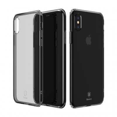 Чохол Baseus Simple Series Case（With Pluggy TPU）iPhone X Transparent Black  Чохли для iPhone
   1 