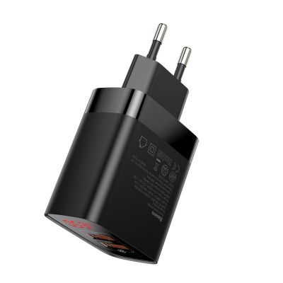 Адаптер Baseus Mirror Lake Dual QC Digital Display Quick Charger A+A Black  Кабелі, адаптери
   1 