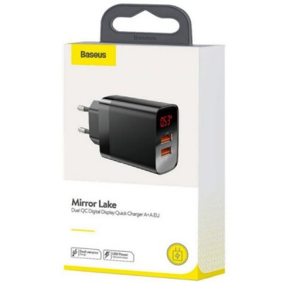 Адаптер Baseus Mirror Lake Dual QC Digital Display Quick Charger A+A Black  Кабелі, адаптери
   2 