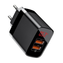 Адаптер Baseus Mirror Lake Dual QC Digital Display Quick Charger A+A Black Адаптер Baseus Mirror Lake Dual QC Digital Display Quick Charger A+A Black
