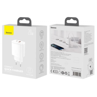 Адаптер Baseus Compact Quick Charger U+C 20W EU White  Кабелі, адаптери
   2 