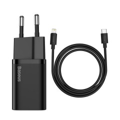 Адаптер Baseus Super Si Quick Charger 20W (With Simple Wisdom Data Cable Type-C to iP 1m) Black