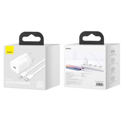 Адаптер Baseus Super Si Quick Charger 20W (With Simple Wisdom Data Cable Type-C to iP 1m) White  Кабелі, адаптери
   2 