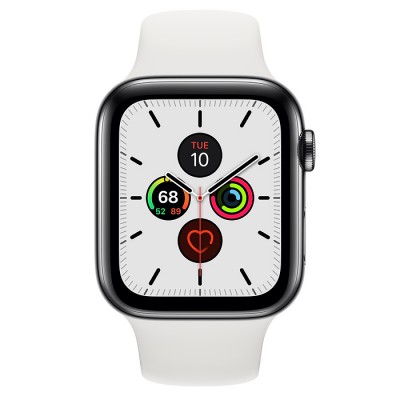 Apple Watch Series 5 GPS+Cellular 40mm Space Black Stainless Steel Case with White Sport Band  Apple Watch
   2 