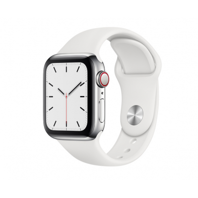 Apple Watch Series 5 GPS+Cellular 40mm Stainless Steel Silver with White Sport Band  Apple Watch
