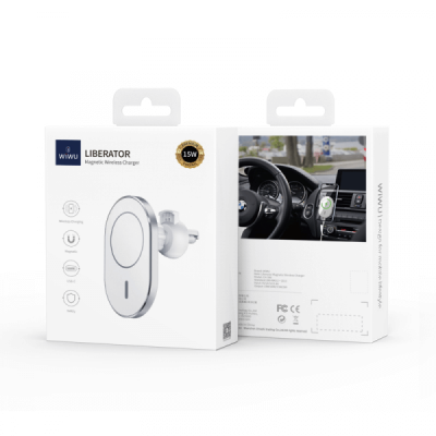 Автомобільне зарядне WiWU Liberator Magnetic Wireless Charger 15W Silver  Автомобільні утримувачі   2 